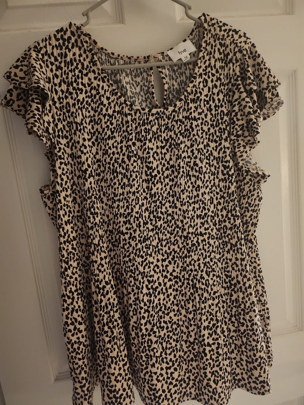 Leopard Print Ruffle Sleeve Blouse - Black & Cream